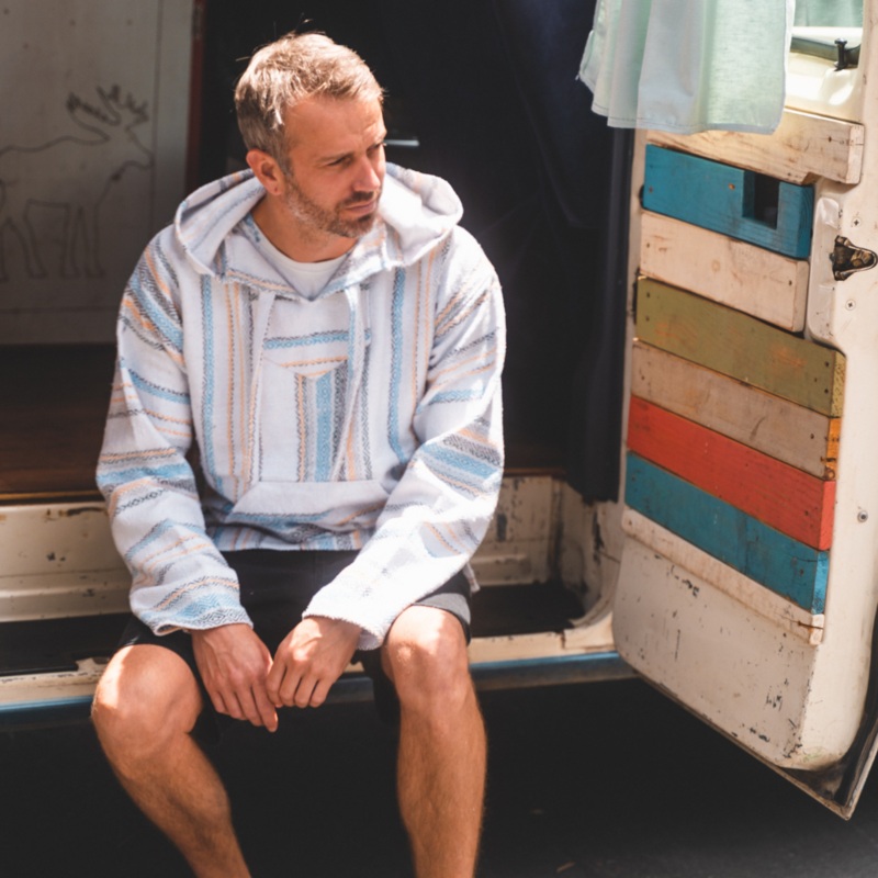 Mexican Hoodie Poncho - White
