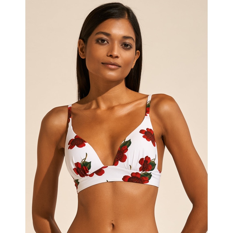 The Bloom Bralette Bikini Top - White Red
