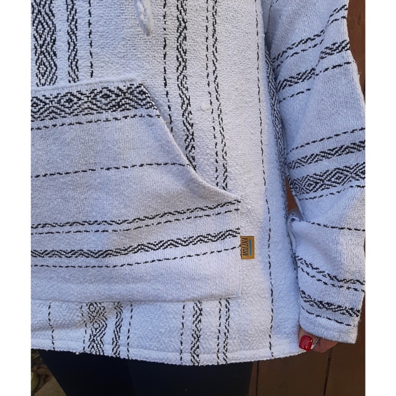 Authentic Baja Hoodie - White w/ Black Stripes - Size Med