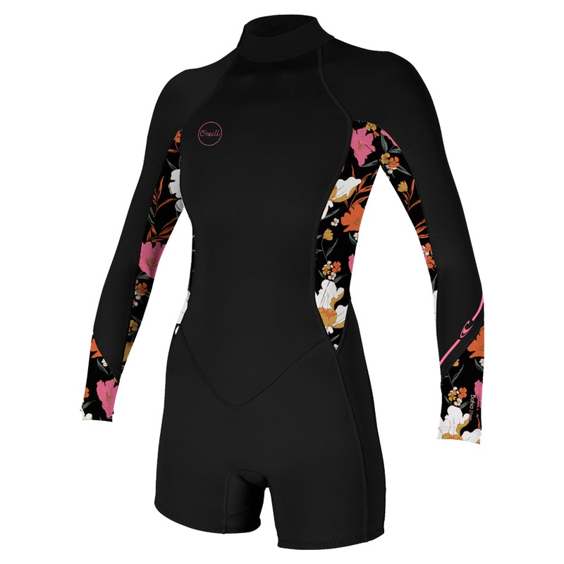 O'Neill Womens Bahia 2/1mm Back Zip LS Shortie - Black/Bluemchen