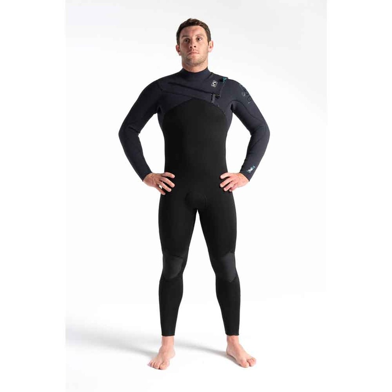 C Skins ReWired 5/4mm C/Z Winter Wetsuit-Black/Black X/Ultra Cyan