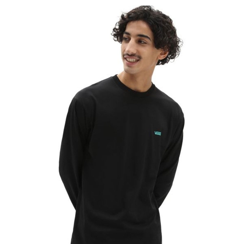 Vans Left Chest Hit Long Sleeve T Shirt  - Black/Waterfall