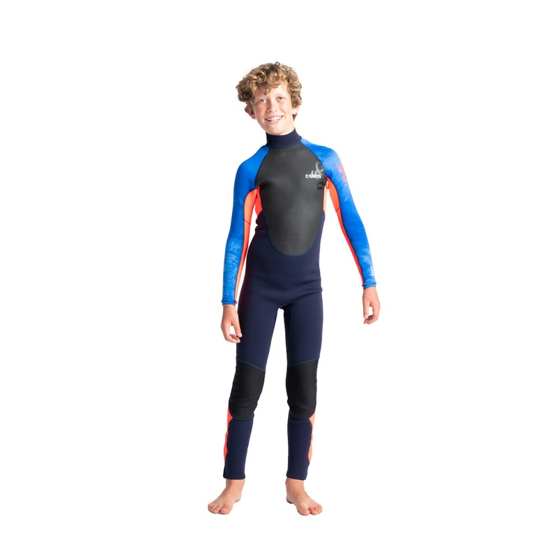 C-Skins Junior Element 3/2 Wetsuit -Slate Navy/Flo Red/Blue Tie