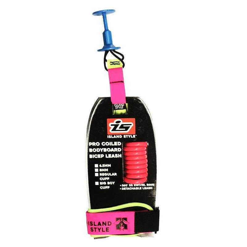 Island Style - Double Swivel Da Leash 8.0Mm Medium Coil Neon Pop Bicep Leash S/S Ring (With Tailsaver)