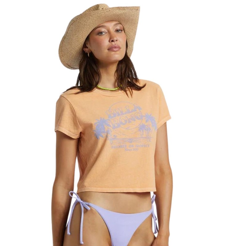 Billabong Hooked On Tropics Cropped Tee in Tangy Peach