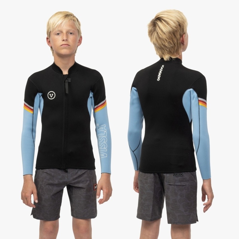 Vissla 7 Seas Boys Raditude 2mm Front Zip Wetsuit Jacket in Black with Blue