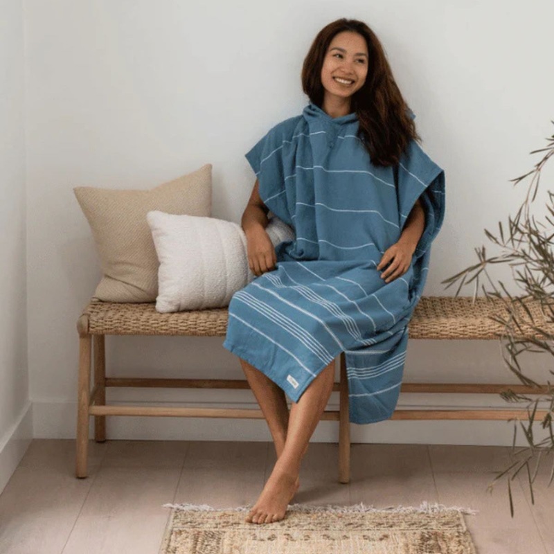 Sand Cloud Classic Stripe Hooded Poncho in Slate Blue