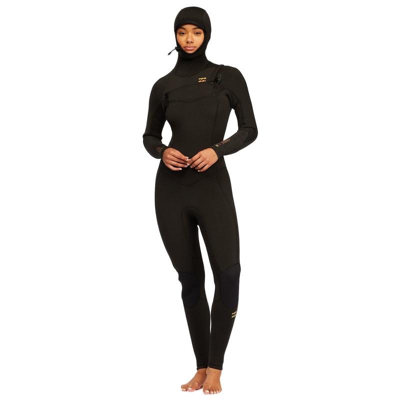 5/4mm Womens Billabong Synergy Hooded Chest Zip Full Wetsuit - Black Tie Dye