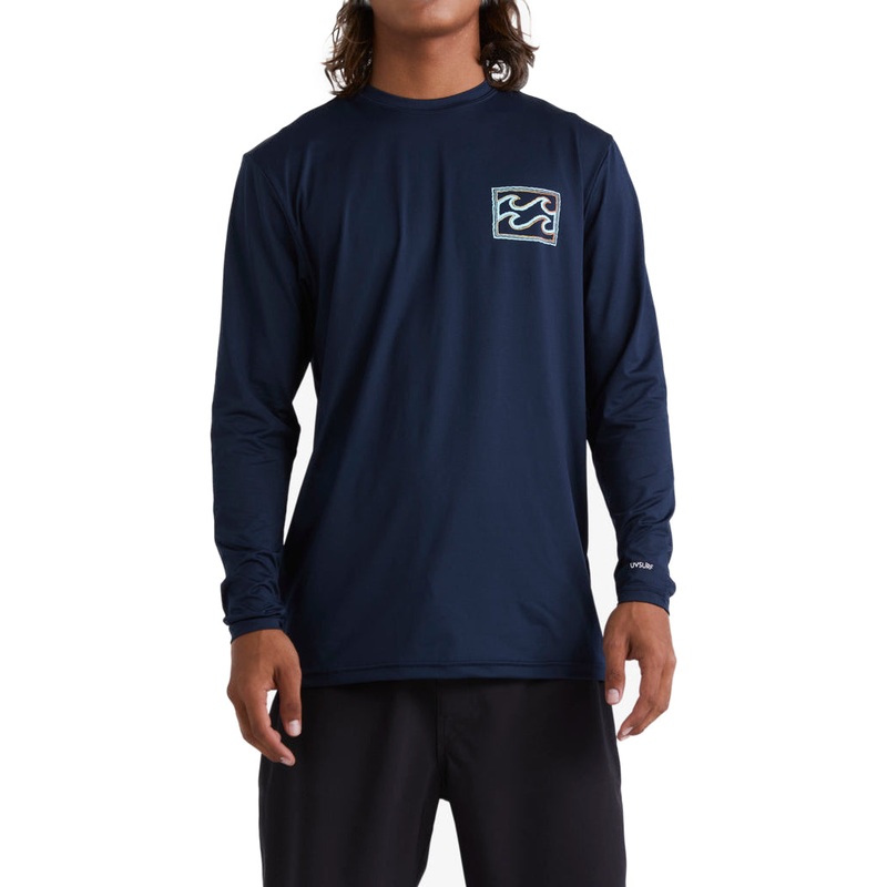 Men's Rash Guard - Billabong Crayon Wave Loose Fit Long Sleeve Surf Tee - Navy