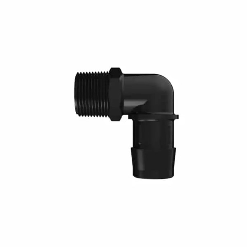 Plastic Barbed Hose Elbow - 3/4" NPT Thread to 1" hose barb