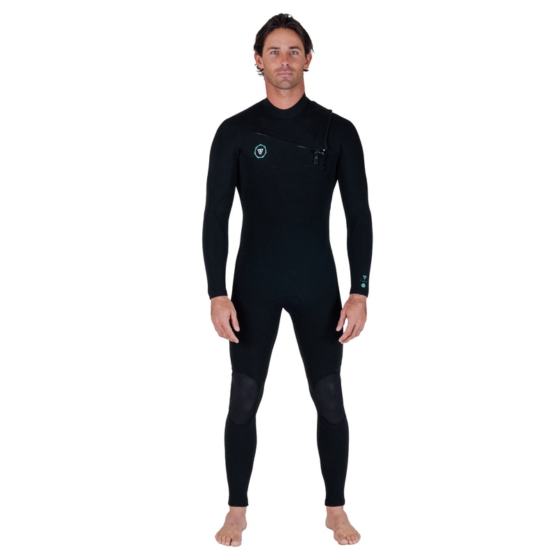 7 Seas 4-3 Full Chest Zip Wetsuit - Black with Jade Logos