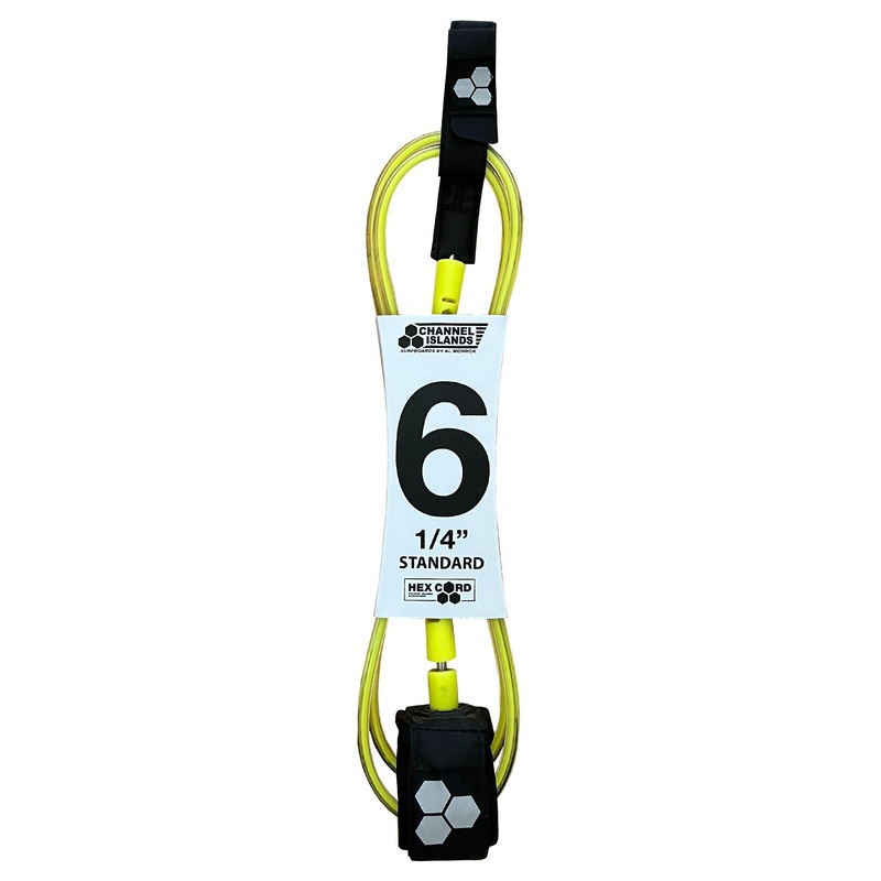 Channel Islands Hex Cord Comp Surfboard Leash - 6' x 3/16"/Fluorescent Yellow