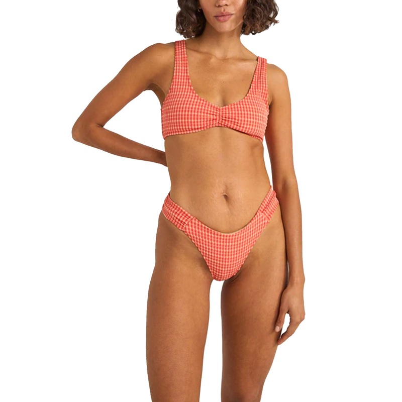 Rhythm Lola Check Crop Women's Bikini Top - Red